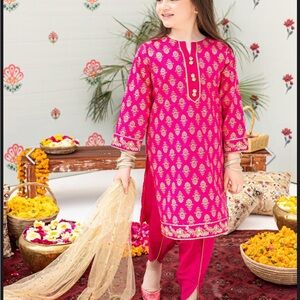 Pink and Gold Embroidered Pakistani teen girl  Kurta Set